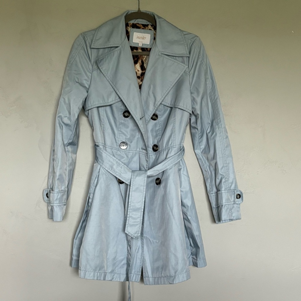 Laundry by Shelli Segal Trench Coat Size Small in Baby Blue Wrap Coat